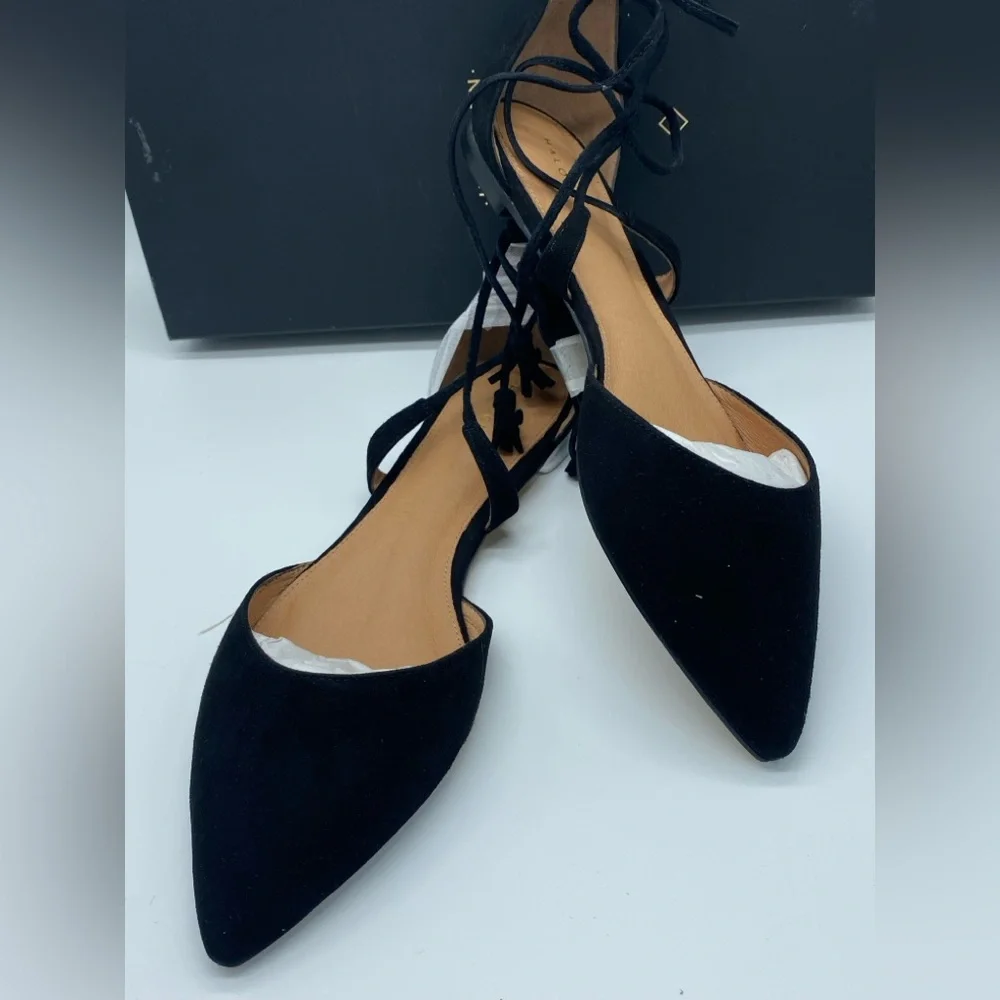 Halogen “Oliver” Black Suede Lace-Up Flats Size 7.5 brand new in box